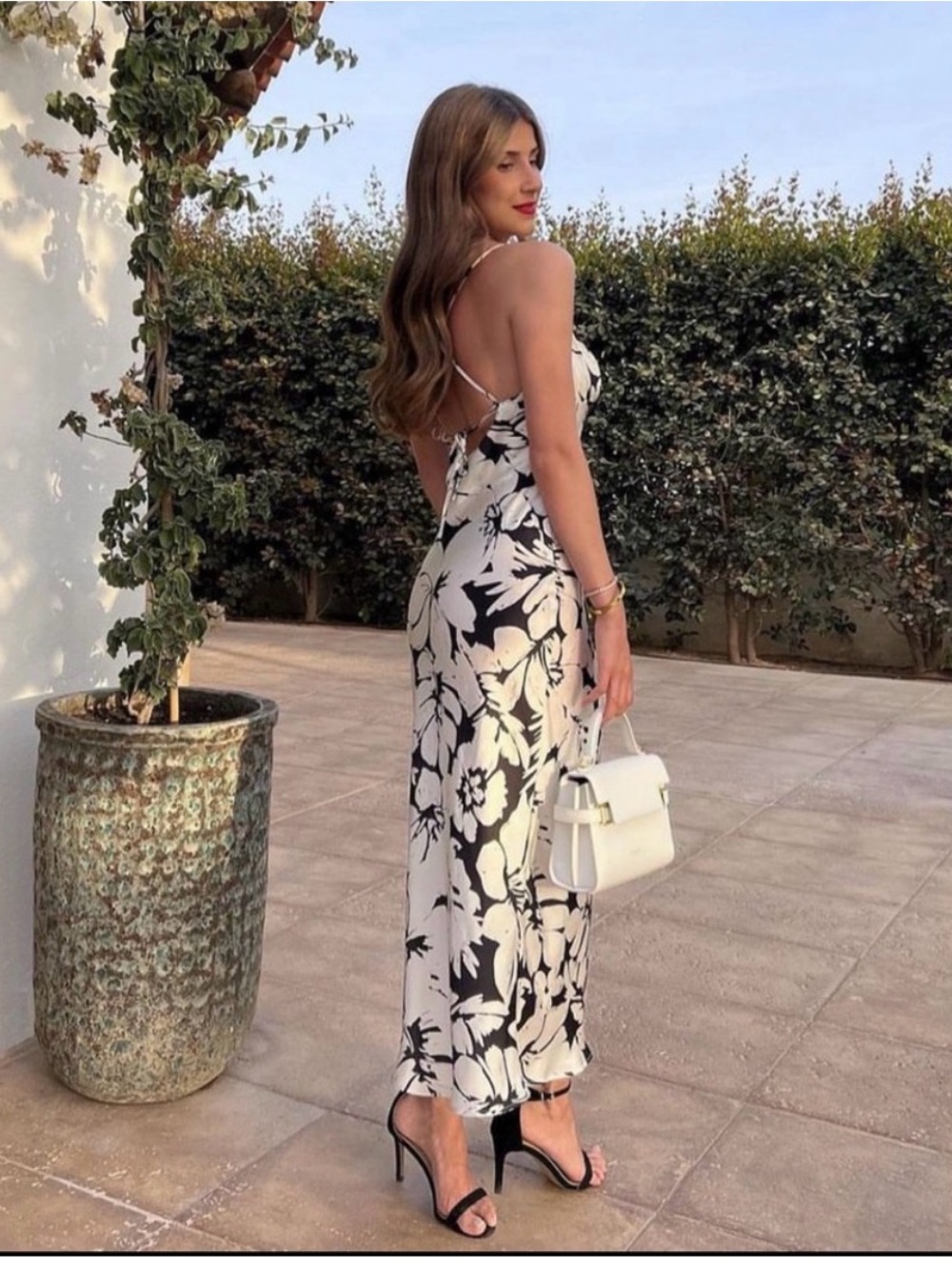 Zara Black & White Floral Backless Slip Dress